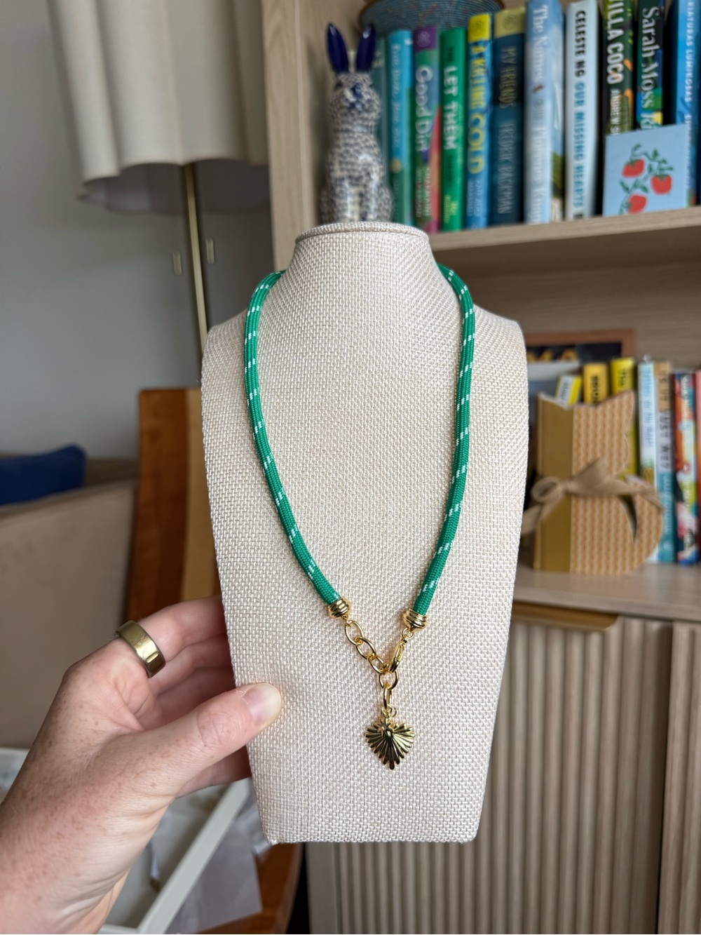 Green Paracord Necklace with Gold Heart Pendant